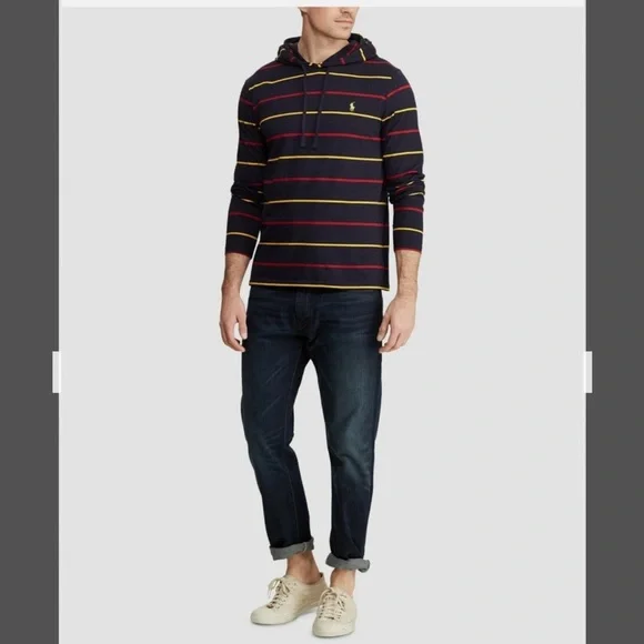 Polo Ralph Lauren Striped Cotton Hooded Long-Sleeve Hoodie in Ink Multi Size M - Picture 4 of 7